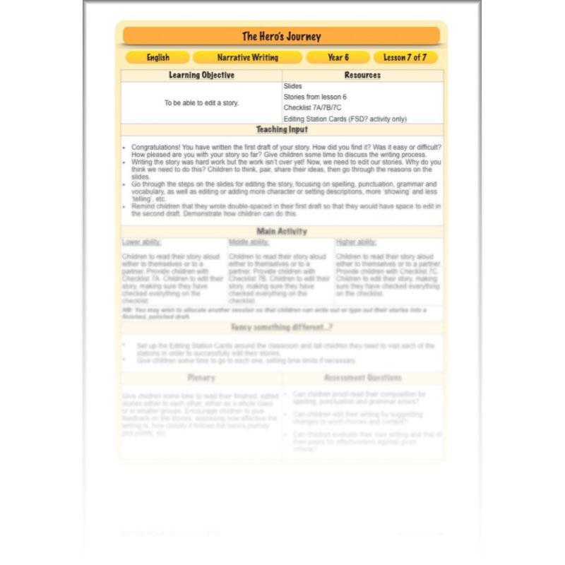 PlanBee The Hero's Journey Lesson Plan Pack | Year 6 Creative Writing