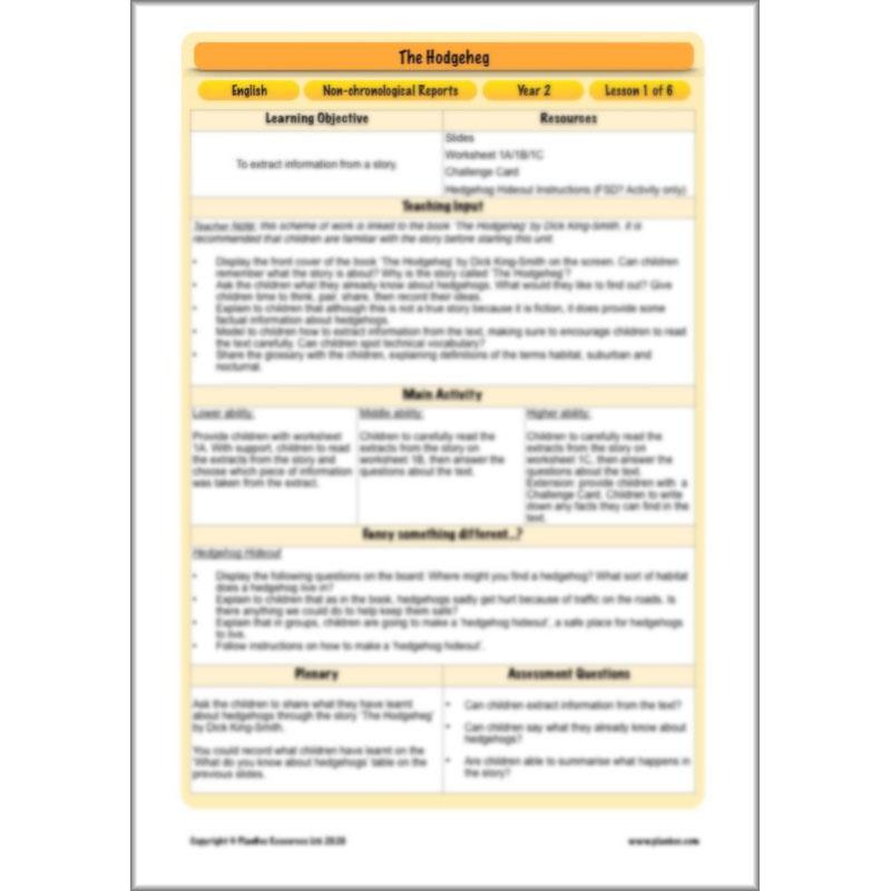 PlanBee The Hodgeheg Activities Non-Chronological Reports Year 2