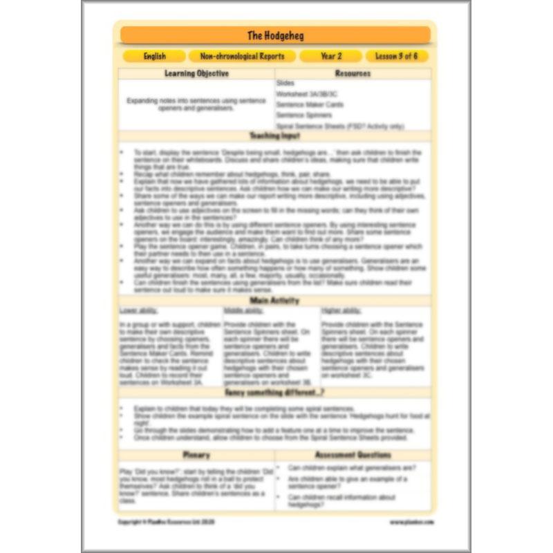 PlanBee The Hodgeheg Activities Non-Chronological Reports Year 2