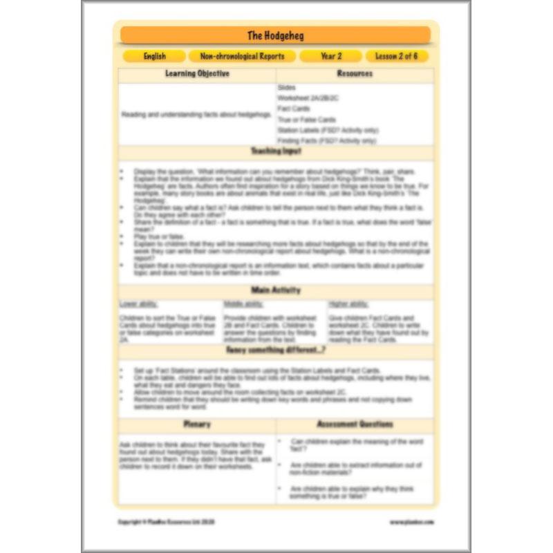 PlanBee The Hodgeheg Activities Non-Chronological Reports Year 2