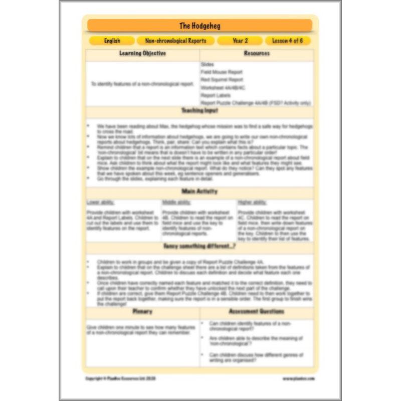 PlanBee The Hodgeheg Activities Non-Chronological Reports Year 2