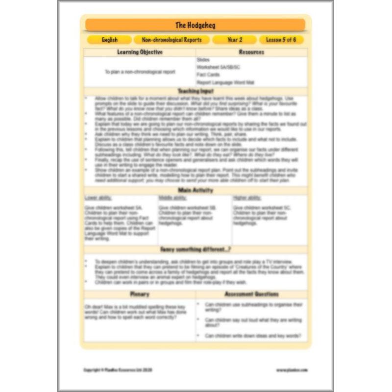 PlanBee The Hodgeheg Activities Non-Chronological Reports Year 2