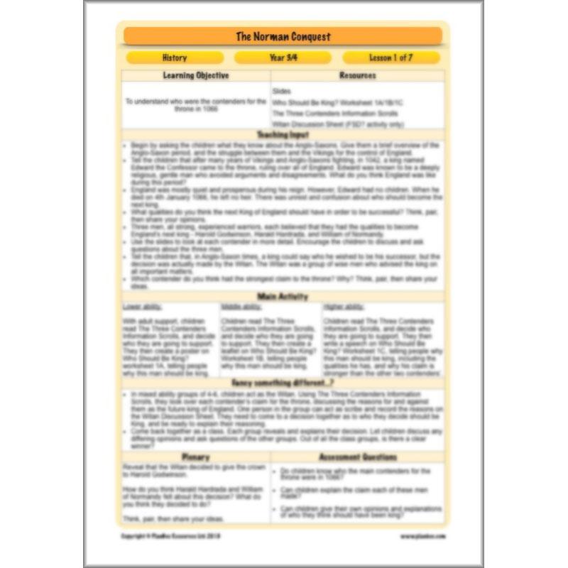 PlanBee The Normans KS2 History lesson plan pack and resources