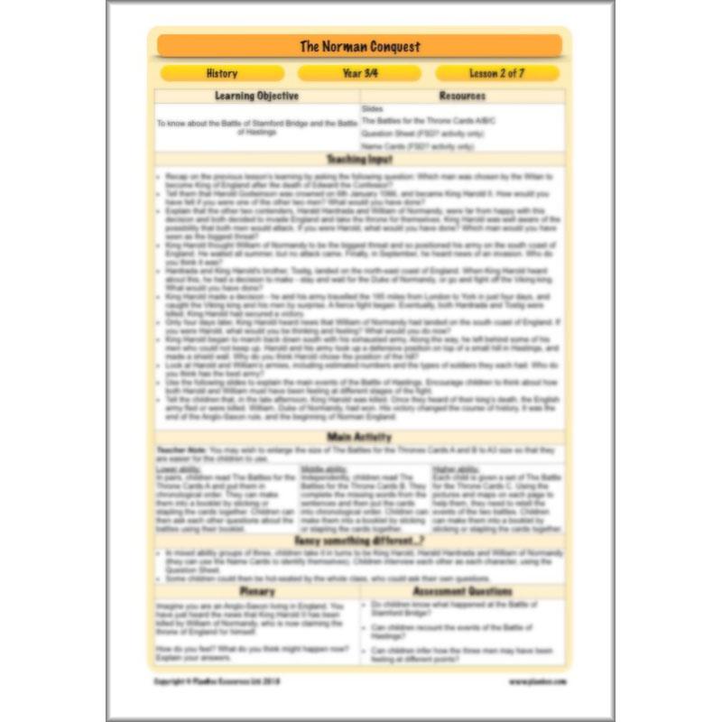 PlanBee The Normans KS2 History lesson plan pack and resources