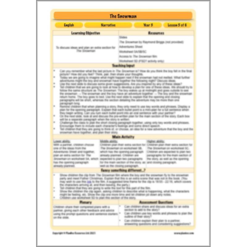 PlanBee The Snowman Activities Planning Pack | Year 3 English lessons