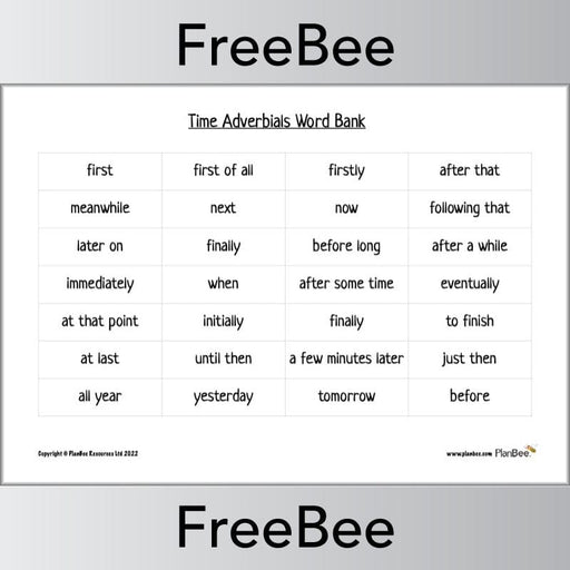 PlanBee FREE Time Adverbial Word Bank by PlanBee