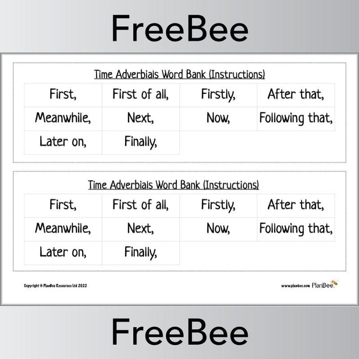 PlanBee FREE Time Adverbials for Instructions | PlanBee