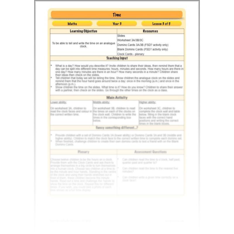 PlanBee Time: Year 3 Maths Lesson Plans, Word Problems and Worksheets