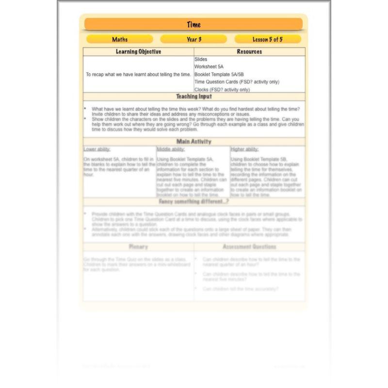 PlanBee Time: Year 3 Maths Lesson Plans, Word Problems and Worksheets