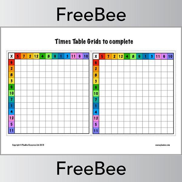 PlanBee Free Times Table Grid Printable Resources by PlanBee