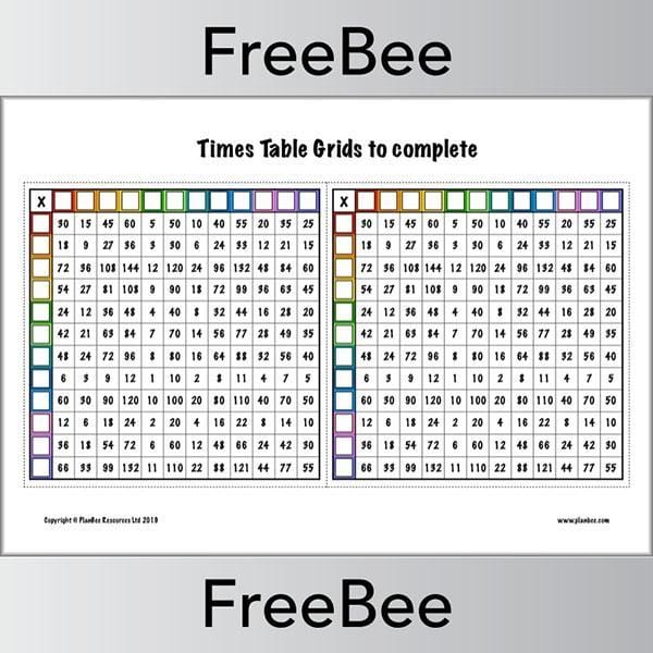 PlanBee Free Times Table Grid Printable Resources by PlanBee