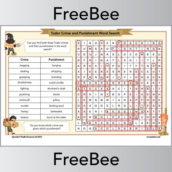 PlanBee FREE Tudor Crime and Punishment Word Search | PlanBee