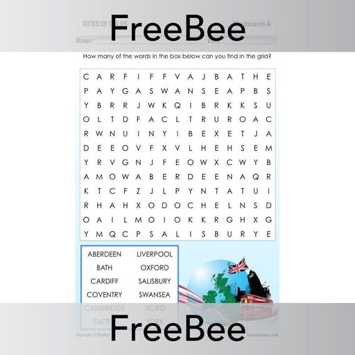 PlanBee Cities of the UK Word Search | PlanBee FreeBees