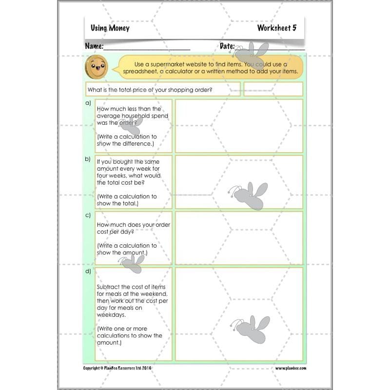 PlanBee Using Money - Complete Year 6 Maths Planning - Measurement