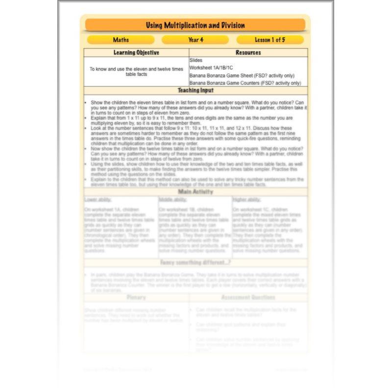 PlanBee Using Multiplication and Division: Year 4 Primary Maths Lesson Plans