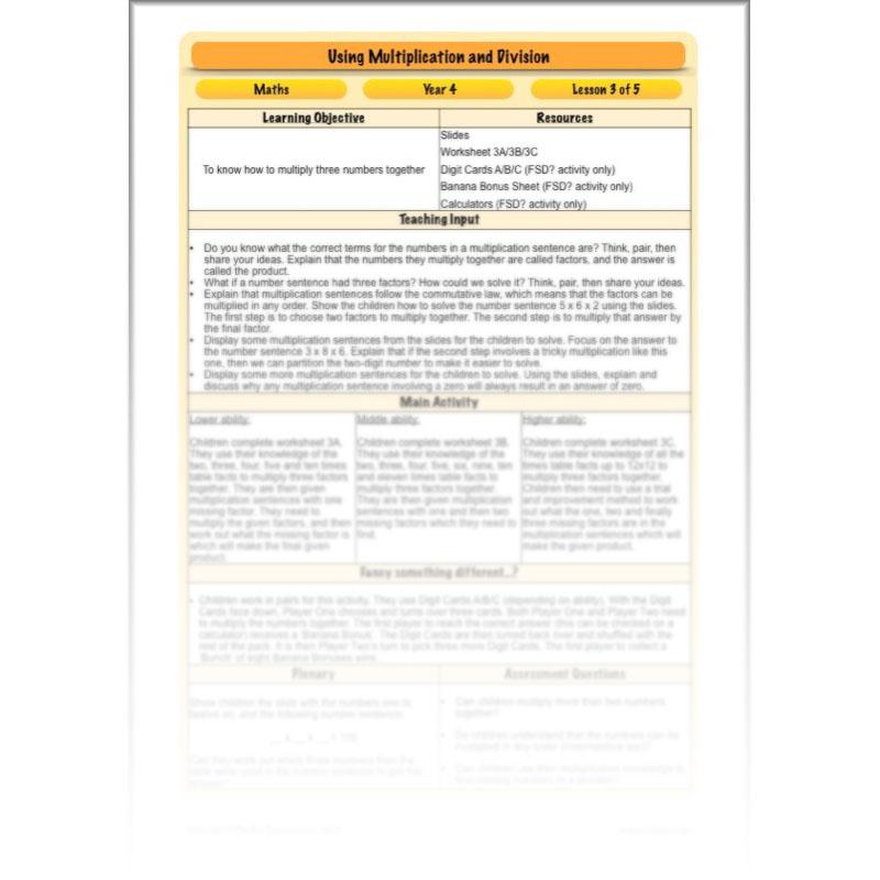 PlanBee Using Multiplication and Division: Year 4 Primary Maths Lesson Plans