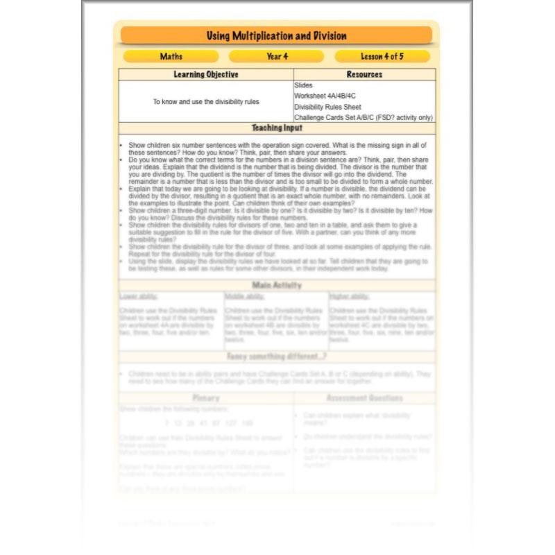 PlanBee Using Multiplication and Division: Year 4 Primary Maths Lesson Plans