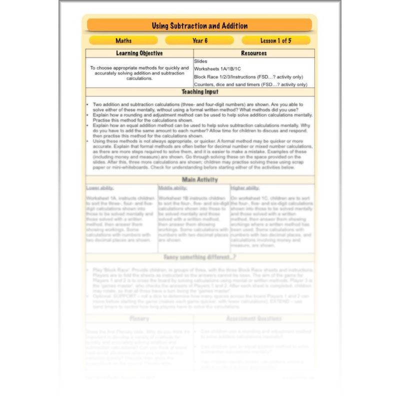 PlanBee Using Subtraction & Addition - Year 6 Maths Planning and Resources