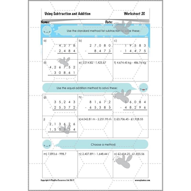 PlanBee Using Subtraction & Addition - Year 6 Maths Planning and Resources
