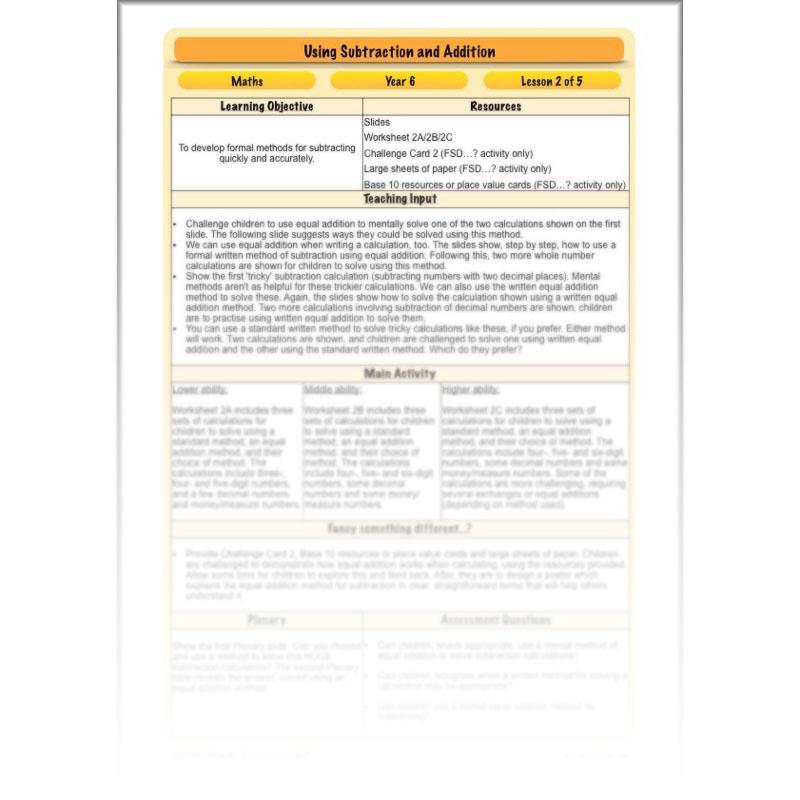 PlanBee Using Subtraction & Addition - Year 6 Maths Planning and Resources