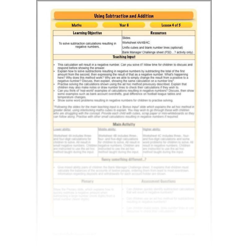 PlanBee Using Subtraction & Addition - Year 6 Maths Planning and Resources