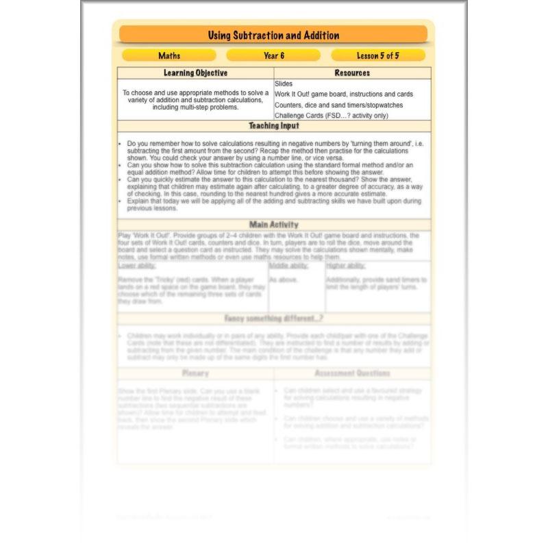 PlanBee Using Subtraction & Addition - Year 6 Maths Planning and Resources