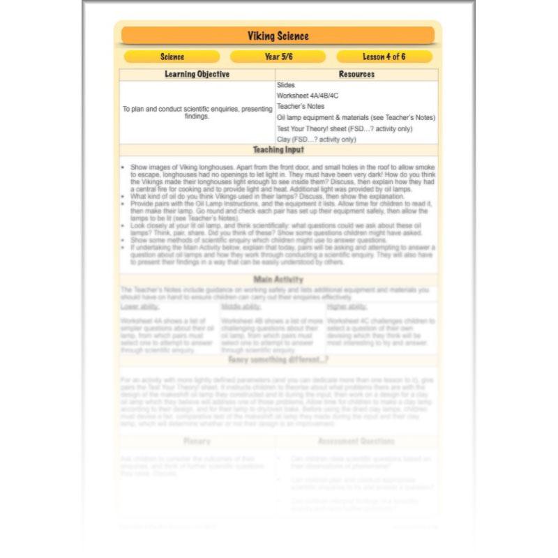 PlanBee Viking Science - Working Scientifically: Year 5 & Year 6 Science