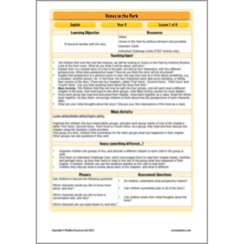 PlanBee Voices in the Park Activities | Year 5 English lessons | PlanBee