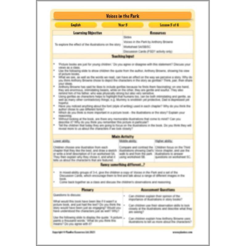 Voices in the Park Activities | Year 5 English lessons | PlanBee