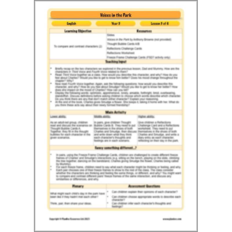 PlanBee Voices in the Park Activities | Year 5 English lessons | PlanBee