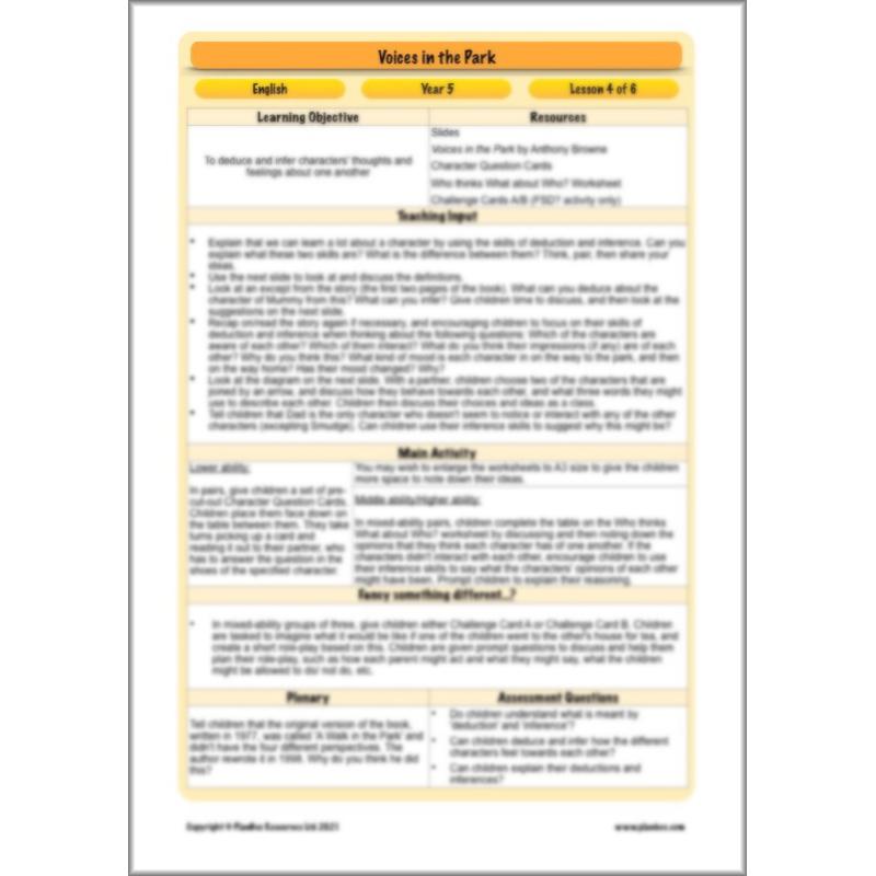 PlanBee Voices in the Park Activities | Year 5 English lessons | PlanBee