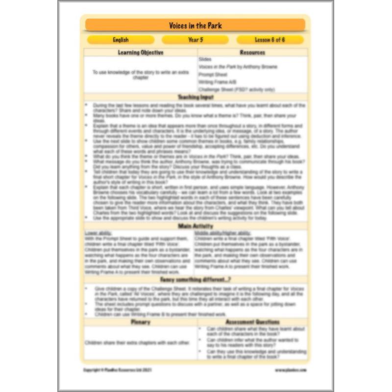 PlanBee Voices in the Park Activities | Year 5 English lessons | PlanBee