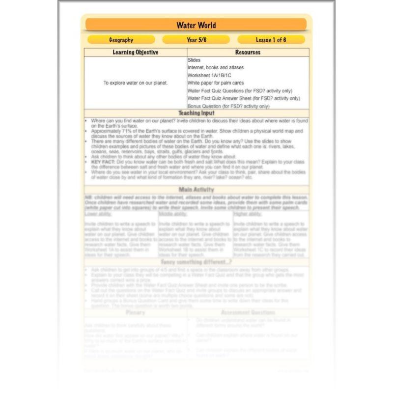 PlanBee Water World: Year 5 & Year 6 Geography scheme of work
