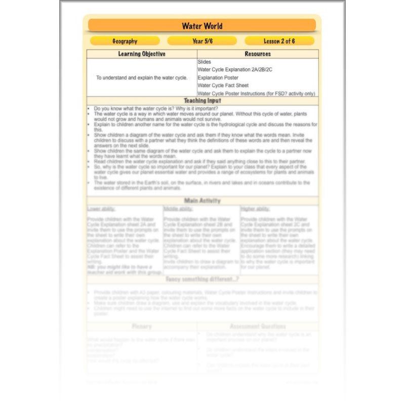 PlanBee Water World: Year 5 & Year 6 Geography scheme of work