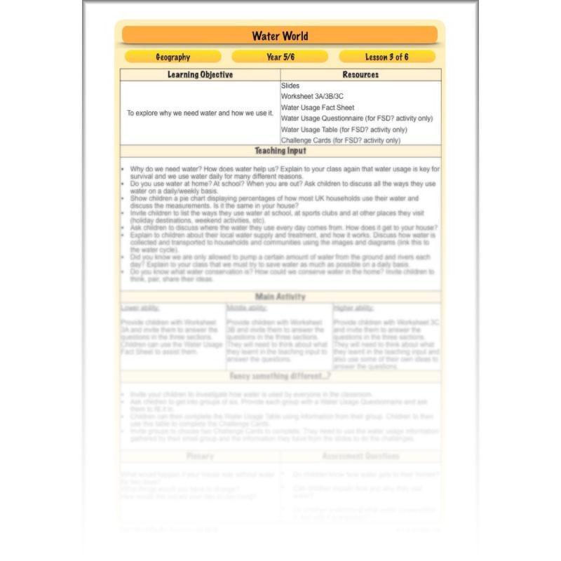 PlanBee Water World: Year 5 & Year 6 Geography scheme of work