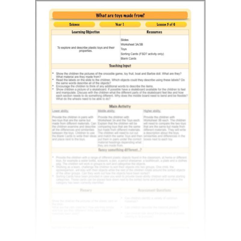 PlanBee Materials and their Properties KS1 Year 1 Science