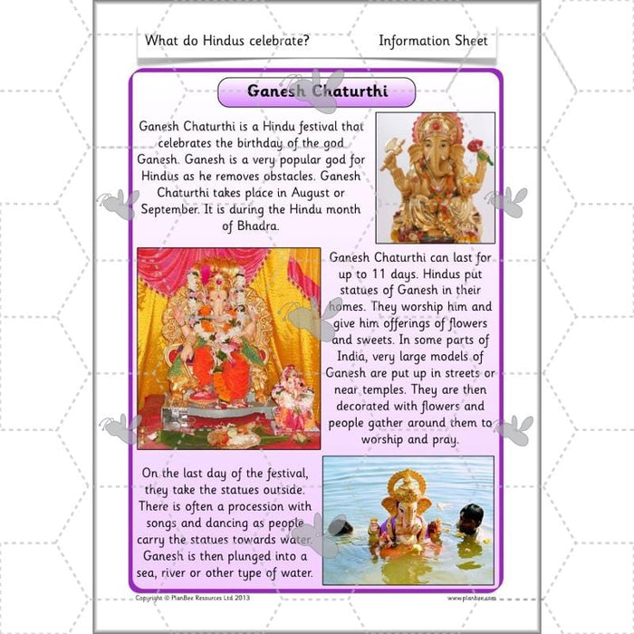 PlanBee What do Hindus Celebrate? Hindu Celebrations KS1 RE Lessons