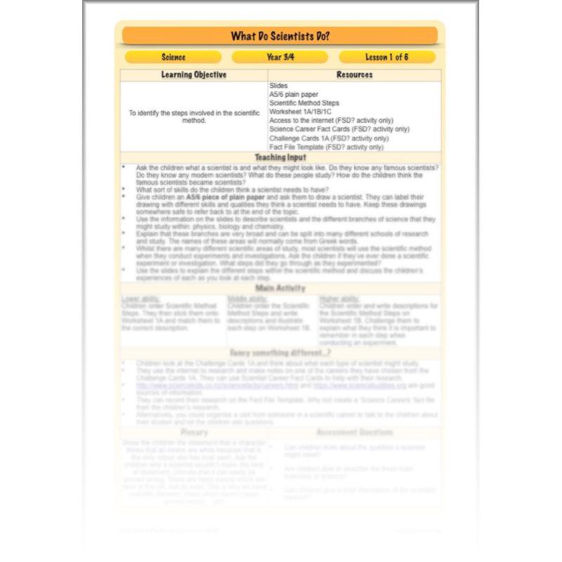 PlanBee What do Scientists do?: KS2 - Science - Working Scientifically Plans