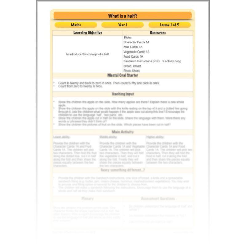 PlanBee What is a half? - KS1 Year 1 lesson pack