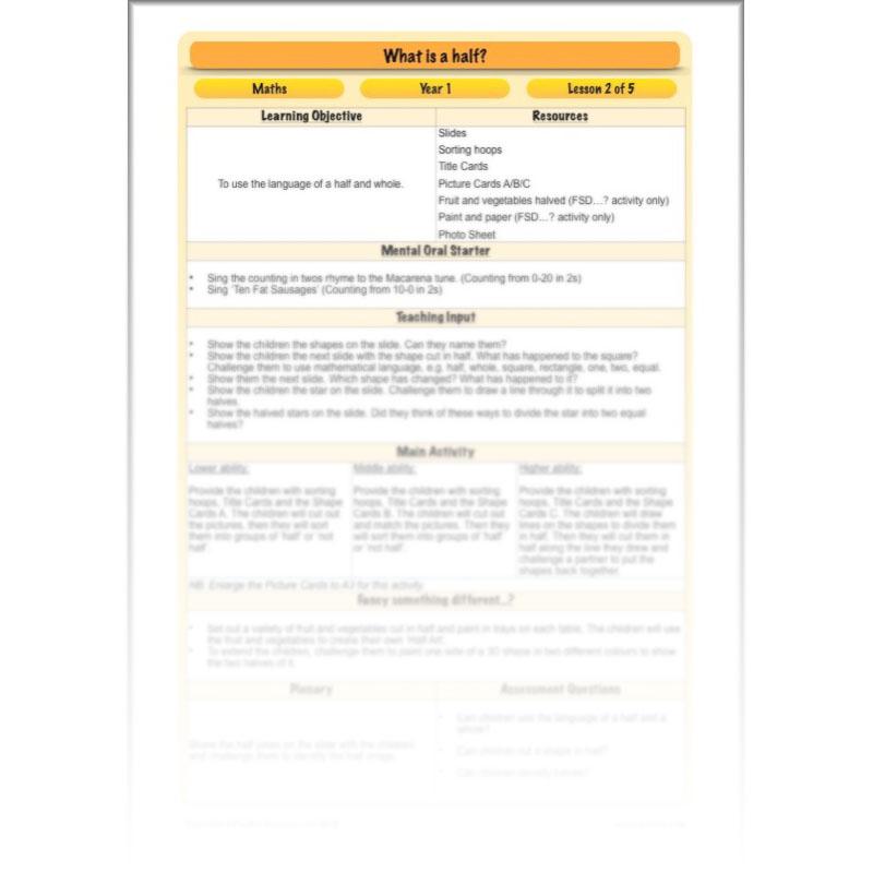 PlanBee What is a half? - KS1 Year 1 lesson pack