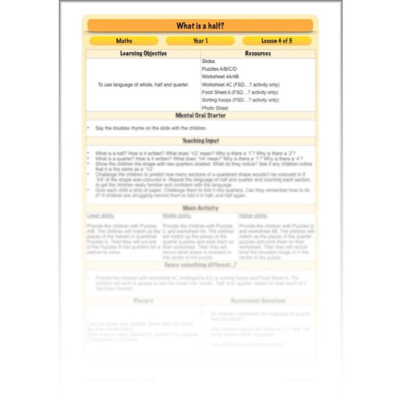 PlanBee What is a half? - KS1 Year 1 lesson pack