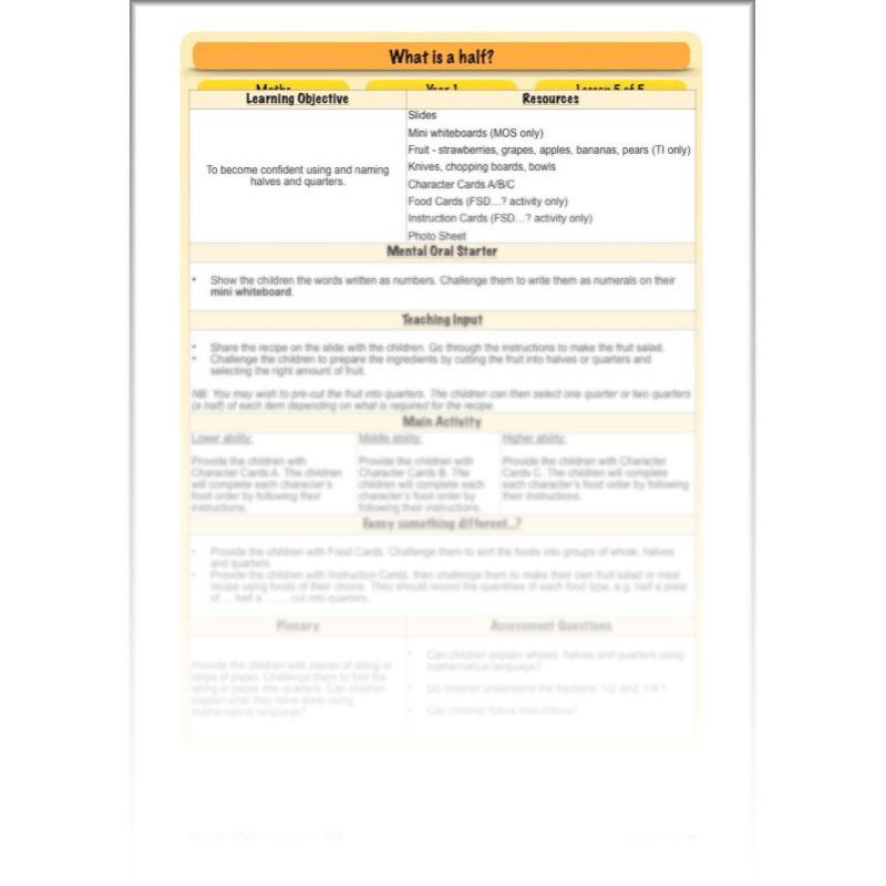 PlanBee What is a half? - KS1 Year 1 lesson pack