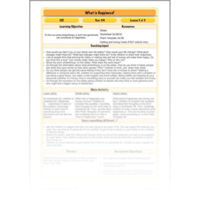 PlanBee What is Happiness? KS2 ESR Lessons by PlanBee
