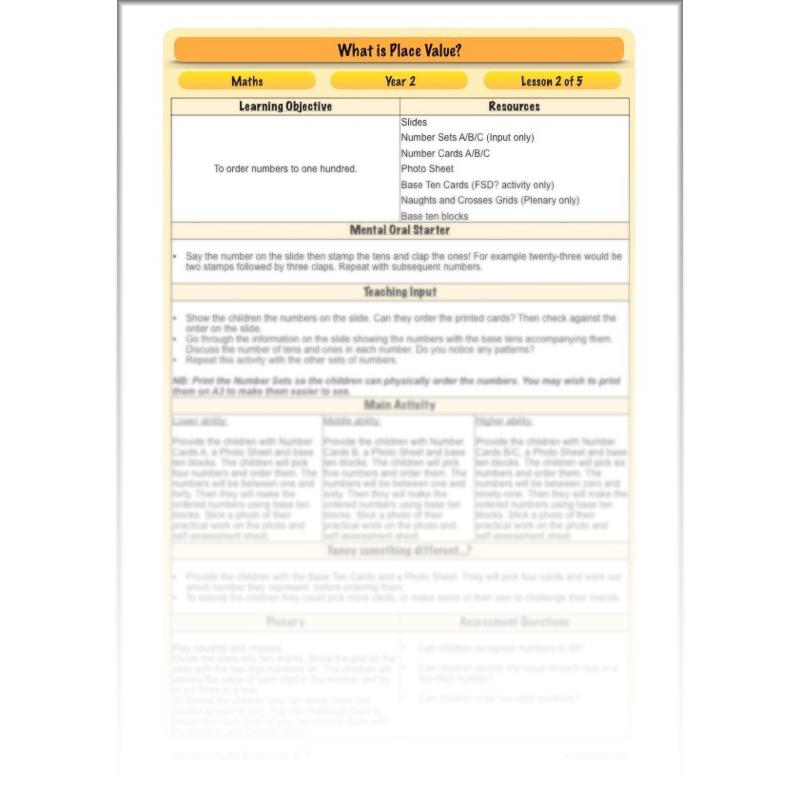 PlanBee What is Place Value? Year 2 Maths lesson plans and resources
