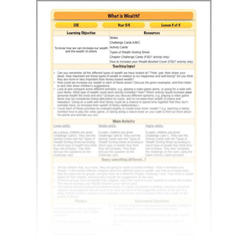 PlanBee What is Wealth? KS2 ESR lessons by PlanBee