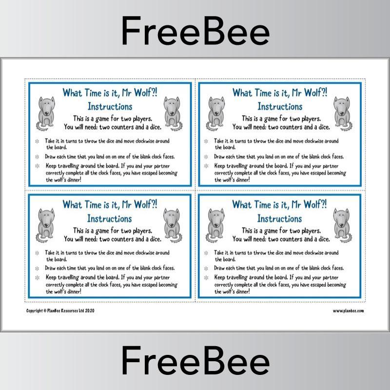PlanBee What's the Time, Mr Wolf? FREE Board Game by PlanBee