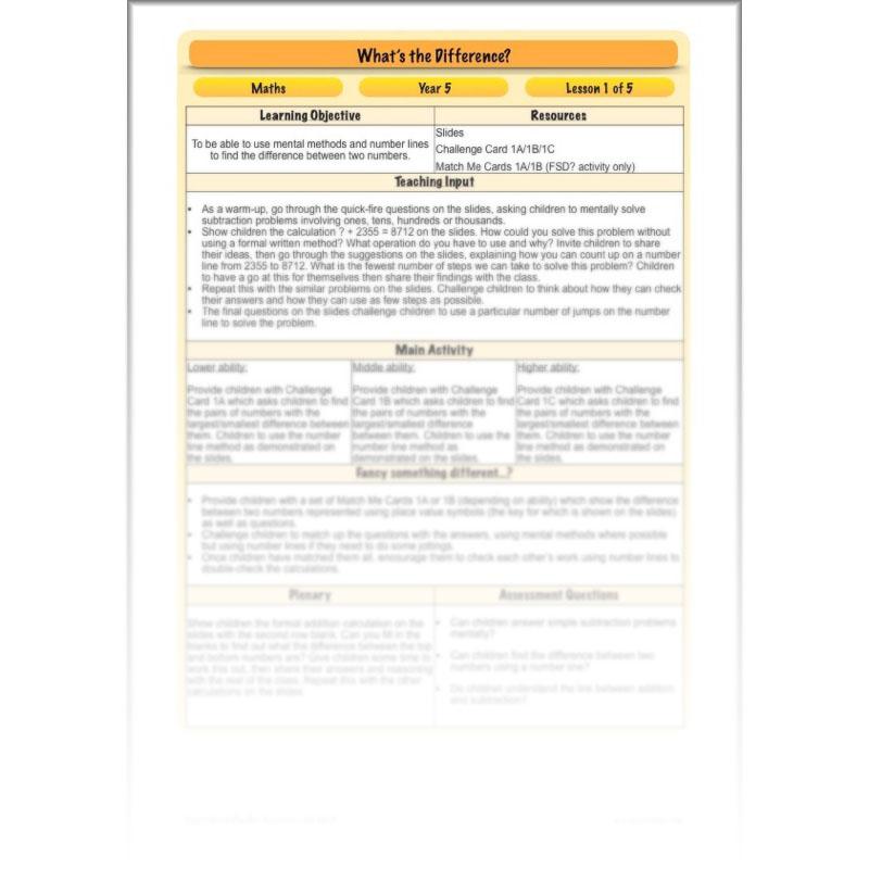 PlanBee What's the Difference? - Year 5 Maths Plans - Addition and Subtraction