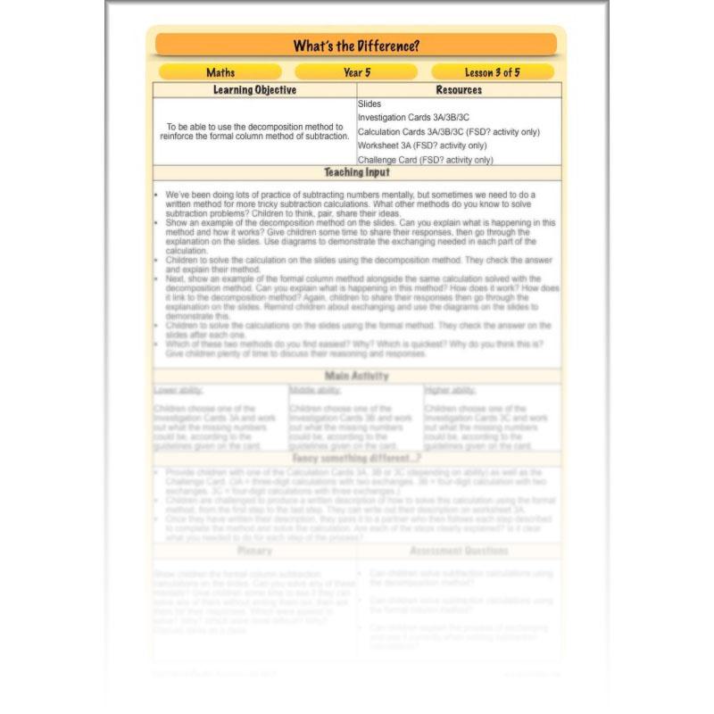 PlanBee What's the Difference? - Year 5 Maths Plans - Addition and Subtraction