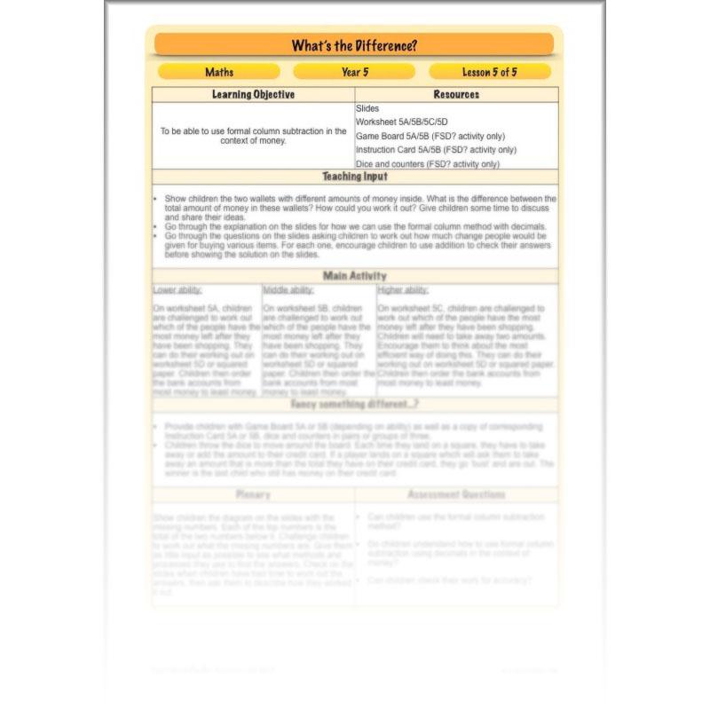 PlanBee What's the Difference? - Year 5 Maths Plans - Addition and Subtraction
