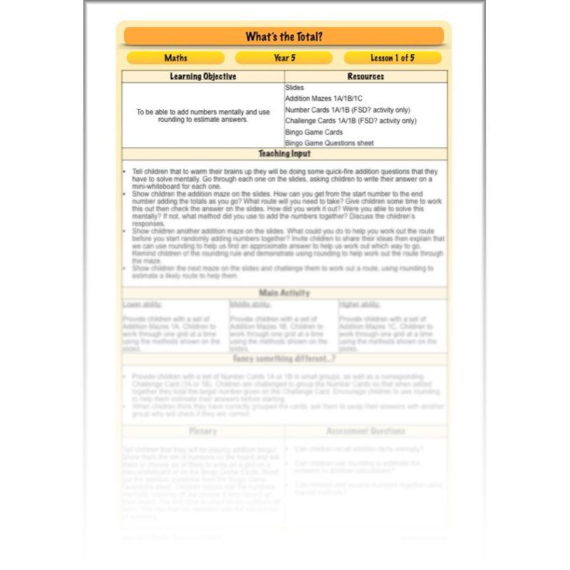 PlanBee What's the Total? - Year 5 Maths Planning - Addition and Subtraction